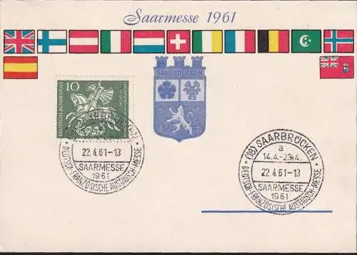 DEUTSCHLAND 1961 Mi-Nr. 346 auf Karte Sonderstempel Saarmesse 1961