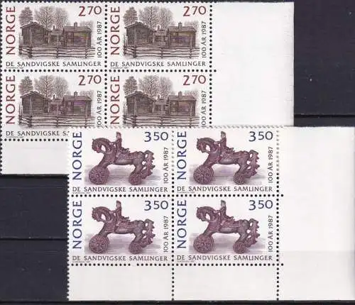 NORWEGEN 1987 Mi-Nr. 971/72 Eckrand-Viererblocks ** MNH