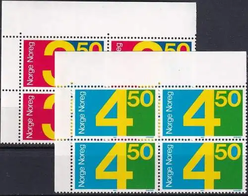 NORWEGEN 1987 Mi-Nr. 961/62 Eckrand-Viererblocks ** MNH