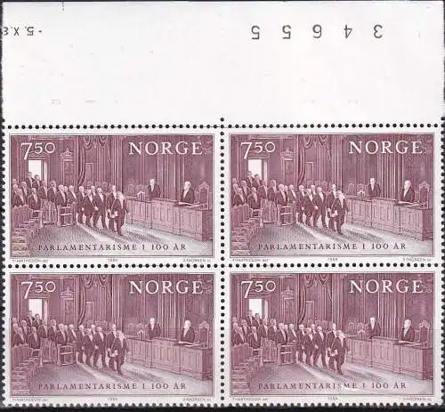 NORWEGEN 1984 Mi-Nr. 913 Viererblock Bogennummer ** MNH