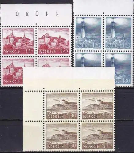 NORWEGEN 1977 Mi-Nr. 739/41 Viererblocks ** MNH