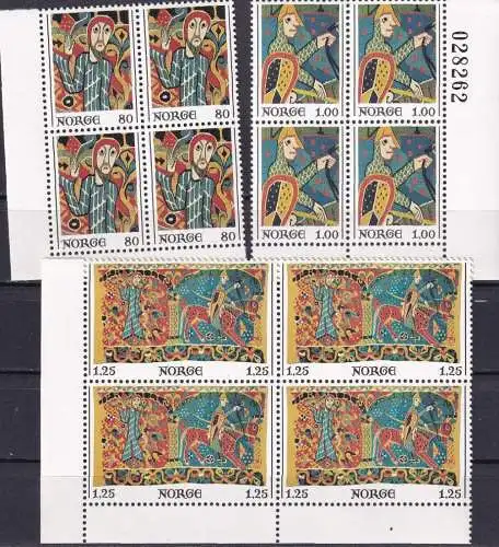 NORWEGEN 1976 Mi-Nr. 734/36 Eckrand-Viererblocks ** MNH