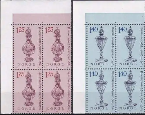 NORWEGEN 1976 Mi-Nr. 722/23 Eckrand-Viererblocks ** MNH