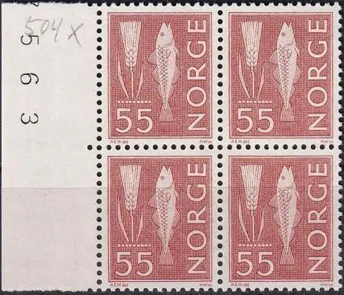 NORWEGEN 1963 Mi-Nr. 504x Viererblock ** MNH