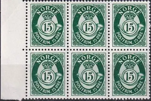 NORWEGEN 1950 Mi-Nr. 354 6er Block ** MNH