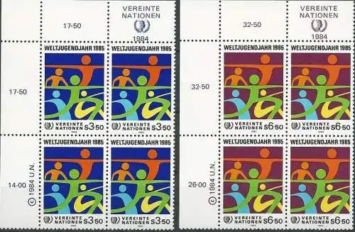 UNO WIEN 1984 Mi-Nr. 45/46 Eckrand-Viererblocks ** MNH