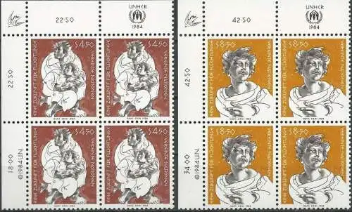 UNO WIEN 1984 Mi-Nr. 43/44 Eckrand-Viererblocks ** MNH