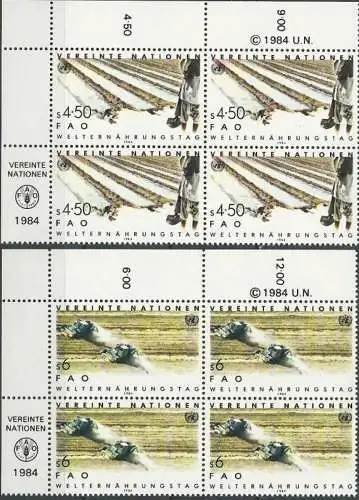 UNO WIEN 1984 Mi-Nr. 39/40 Eckrand-Viererblocks ** MNH