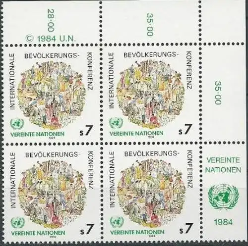 UNO WIEN 1984 Mi-Nr. 38 Eckrand-Viererblock ** MNH