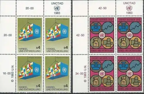 UNO WIEN 1983 Mi-Nr. 34/35 Eckrand-Viererblocks ** MNH