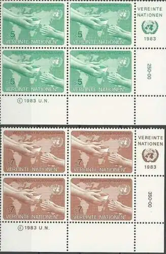 UNO WIEN 1983 Mi-Nr. 32/33 Eckrand-Viererblocks ** MNH