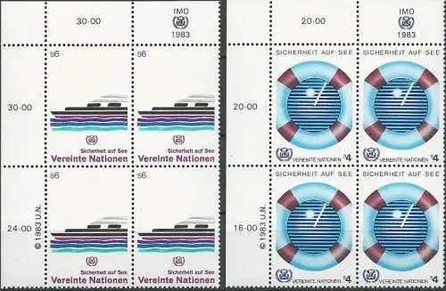 UNO WIEN 1983 Mi-Nr. 30/31 Eckrand-Viererblocks ** MNH