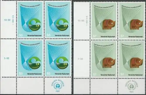 UNO WIEN 1982 Mi-Nr. 27/28 Eckrand-Viererblocks ** MNH