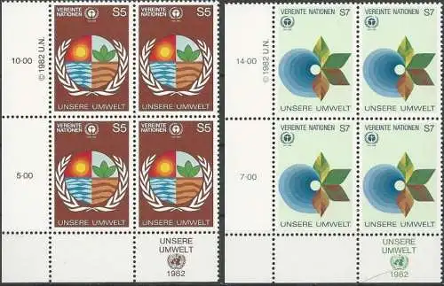 UNO WIEN 1982 Mi-Nr. 24/25 Eckrand-Viererblocks ** MNH