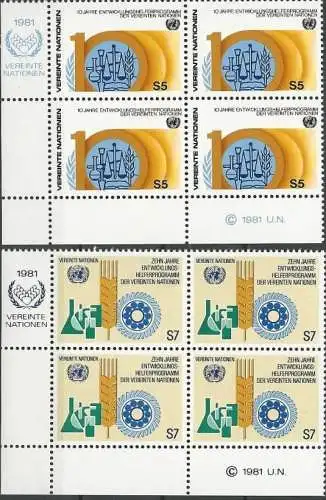 UNO WIEN 1981 Mi-Nr. 21/22 Eckrand-Viererblocks ** MNH