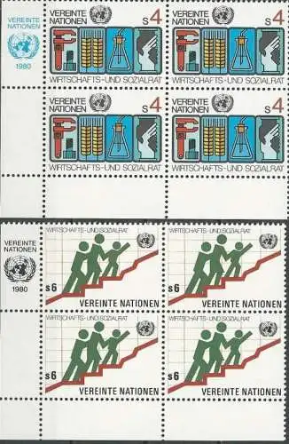 UNO WIEN 1980 Mi-Nr. 14/15 Eckrand-Viererblocks ** MNH