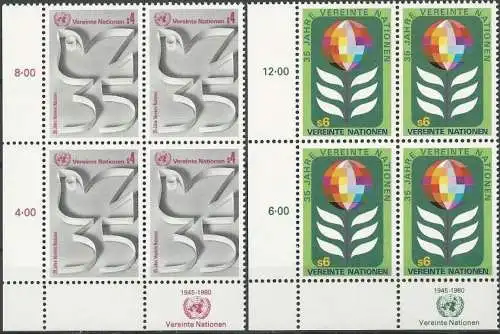 UNO WIEN 1980 Mi-Nr. 12/13 A Eckrand-Viererblocks ** MNH