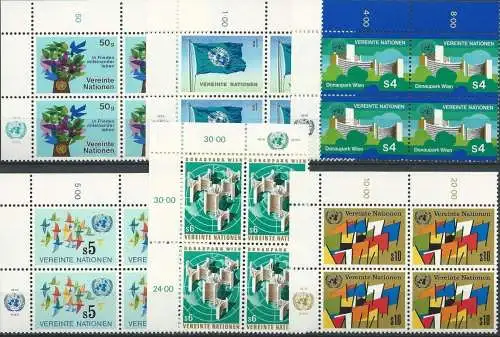 UNO WIEN 1979 Mi-Nr. 1/6 Eckrand-Viererblocks ** MNH