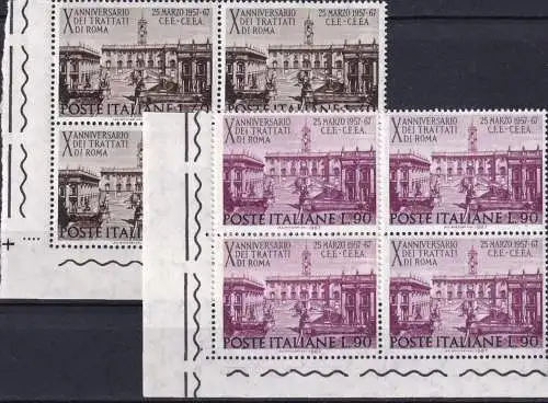 ITALIEN 1967 Mi-Nr. 1221/22 Eckrand-Viererblocks ** MNH