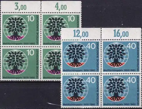 DEUTSCHLAND 1960 Mi-Nr. 326/27 Viererblocks ** MNH