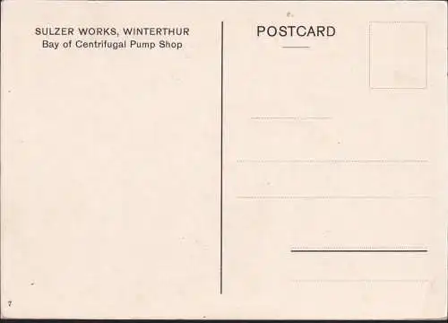 Sulzer Werke Winterthur Postkarte Nr. 7 Halle des Kreiselpumpenwerks