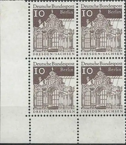 BERLIN 1966 Mi-Nr. 272 Eckrand-Viererblock ** MNH