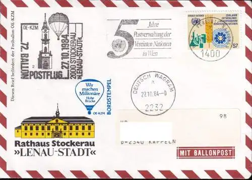 UNO WIEN 1984 Ballonpost Bordstempel OE-KZM