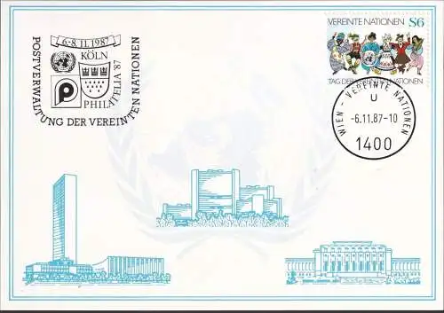 UNO WIEN 1987 Mi-Nr. 70 WEISSE KARTE - PHILATELIA'87 KÖLN 6.11.1987