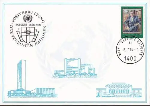 UNO WIEN 1987 Mi-Nr. 68 WEISSE KARTE - KOBLENZ 16.10.1987
