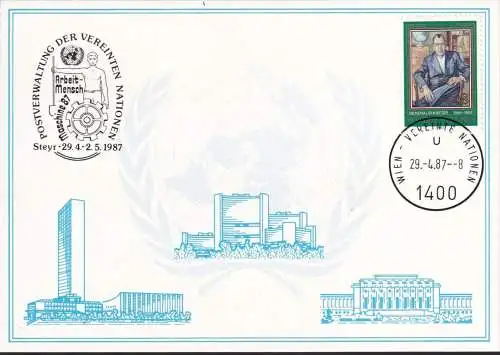 UNO WIEN 1987 Mi-Nr. 63 WEISSE KARTE - STEYR 29.04.1987