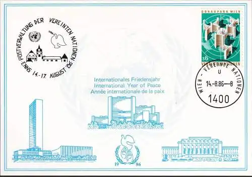 UNO WIEN 1986 Mi-Nr. 60 WEISSE KARTE - ENNS 14.08.1986