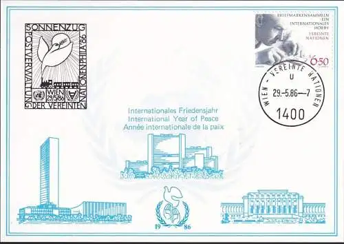 UNO WIEN 1986 Mi-Nr. 58 WEISSE KARTE - SONNENZUG WIEN 29.05.1986