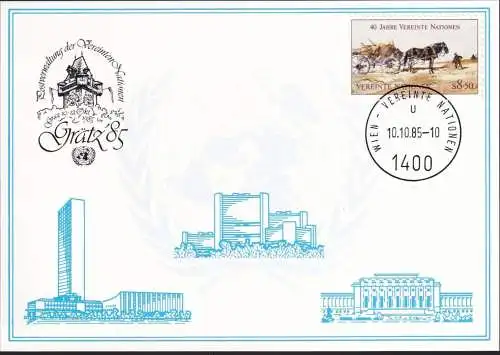 UNO WIEN 1985 Mi-Nr. 53 WEISSE KARTE - GRÄTZ'85 10.10.1985