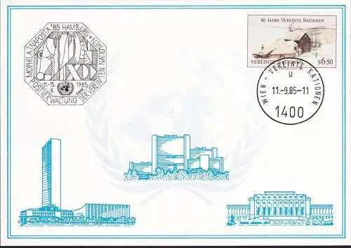 UNO WIEN 1985 Mi-Nr. 52 WEISSE KARTE - NAPOSTA'85 HAMBURG 11.09.1985