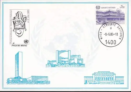 UNO WIEN 1985 Mi-Nr. 47 WEISSE KARTE - PHILA'85 MAINZ 9.05.1985
