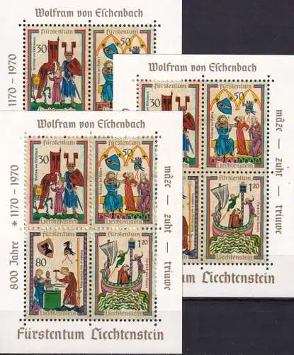 LIECHTENSTEIN 1970 Mi-Nr. Block 8 3 Stück ** MNH