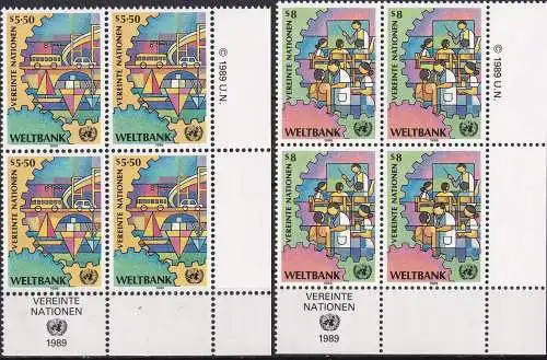 UNO WIEN 1989 Mi-Nr. 89/90 Eckrand-Viererblocks ** MNH