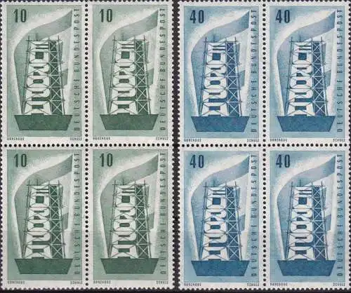 DEUTSCHLAND 1956 Mi-Nr. 241/42 Viererblocks ** MNH - CEPT