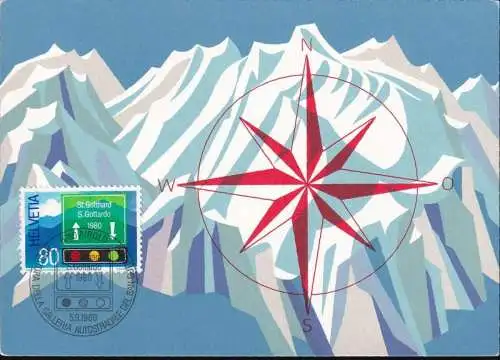 SCHWEIZ 1980 Mi-Nr. 1186 Maximumkarte MK/MC Gotthardtunnel