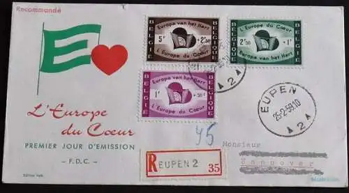 BELGIEN 1959 Mi-Nr. 1143/45 FDC