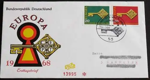 DEUTSCHLAND 1968 Mi-Nr. 559/60 CEPT FDC