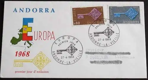 FRANZ. ANDORRA 1968 Mi-Nr. 208/09 CEPT FDC