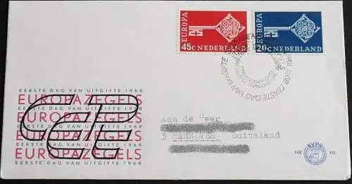 NIEDERLANDE 1968 Mi-Nr. 899/00 CEPT FDC