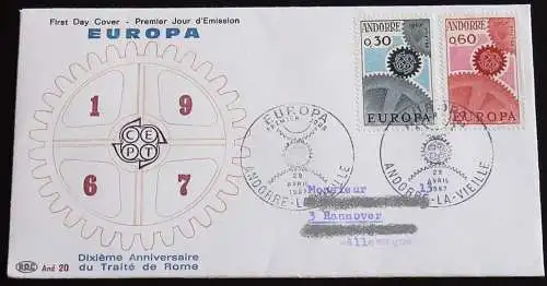FRANZ. ANDORRA 1967 Mi-Nr. 199/00 CEPT FDC