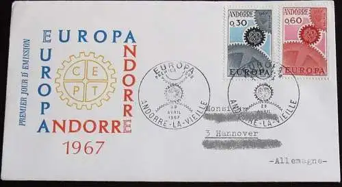 FRANZ. ANDORRA 1967 Mi-Nr. 199/00 CEPT FDC