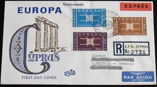 ZYPERN 1963 Mi-Nr. 225/27 CEPT FDC