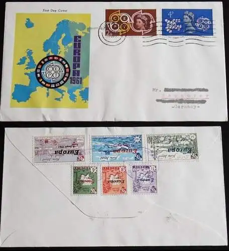 GROSSBRITANNIEN + HERM ISLAND 1961 Mi-Nr. 346/47 + Rückseite Herm CEPT FDC