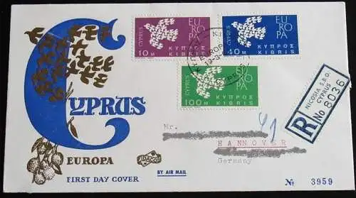 ZYPERN 1961 Mi-Nr. 197/99 CEPT FDC