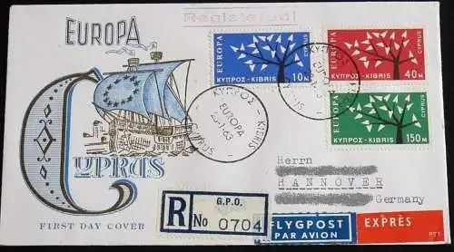 ZYPERN 1962 Mi-Nr. 215/17 CEPT FDC