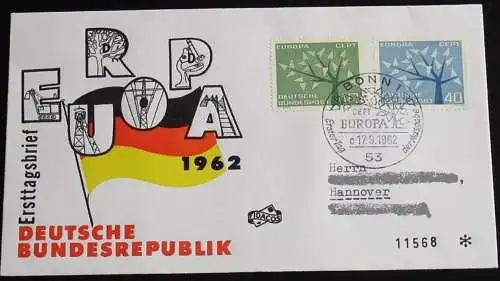 DEUTSCHLAND 1962 Mi-Nr. 383/84 CEPT FDC